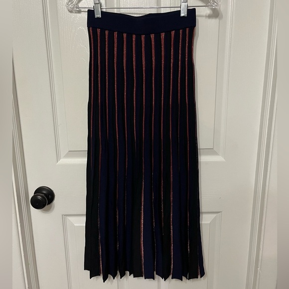 Marine Layer Penny Pleated sweater knit Midi Skirt in Rainbow stripe sparkle XS - Picture 2 of 6